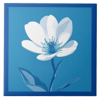 Floral Azulejo Mediterráneo Azul Blanco