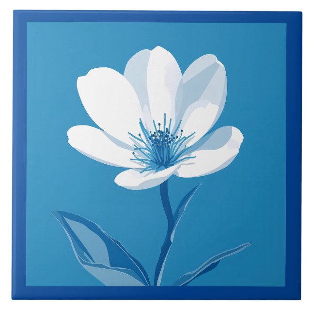 Floral Azulejo Mediterráneo Azul Blanco (Frente)