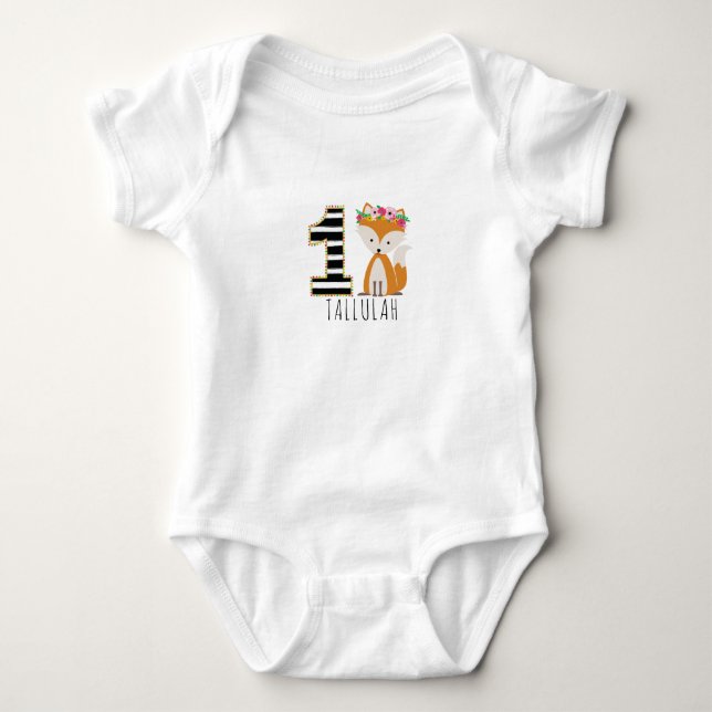 Floral Baby Fox Stripes Primer Camisa de Cumpleaño (Anverso)