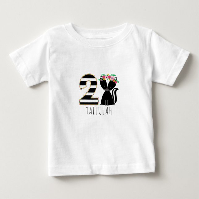 Floral Baby Skunk Stripes Segunda Camisa de Cumple (Anverso)