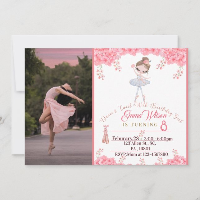 Floral Ballerina Invitación De Cumpleaños Para Chi (Anverso)