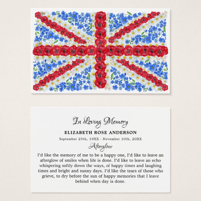 Floral Bandera Británica Memorial Funeral Tarjeta  (Anverso y reverso)