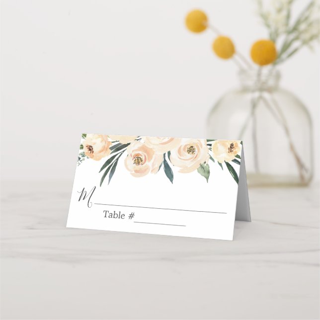 Floral Beige Boda blanco tarjeta de plaza (Anverso)