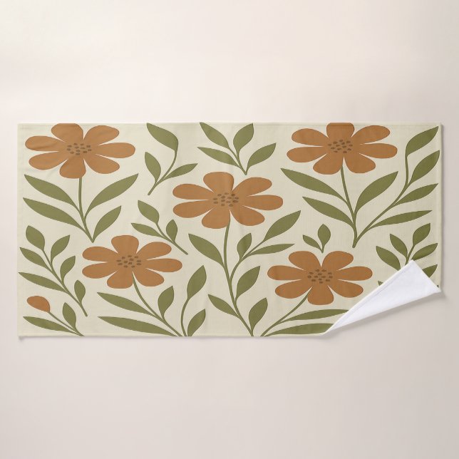Floral Beige y Naranja  (Toalla de baño)