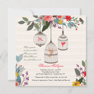 Floral Bird Cages Bridal Shower Invitación