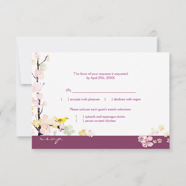 Floral Bird Sangria Boda Menú Elección RSVP (Anverso)