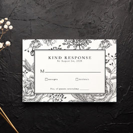 Floral Black Elegant Wedant Wedding RSVP Card