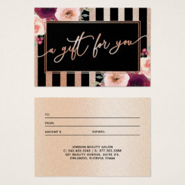 Floral Black Rose Gold Glitter Gift Card
