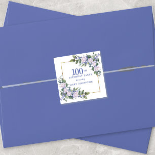 Floral blanca azul Sello para sobres de cumpleaños