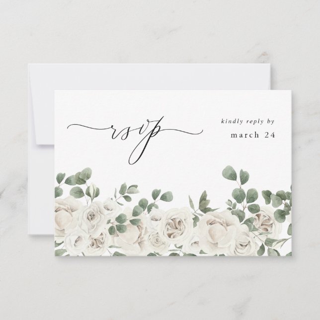 Floral blanca blanda y eucalipto con carne RSVP (Anverso)