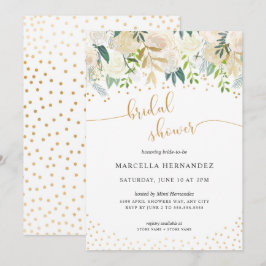 Floral blanca + ducha de novia dorada invitación