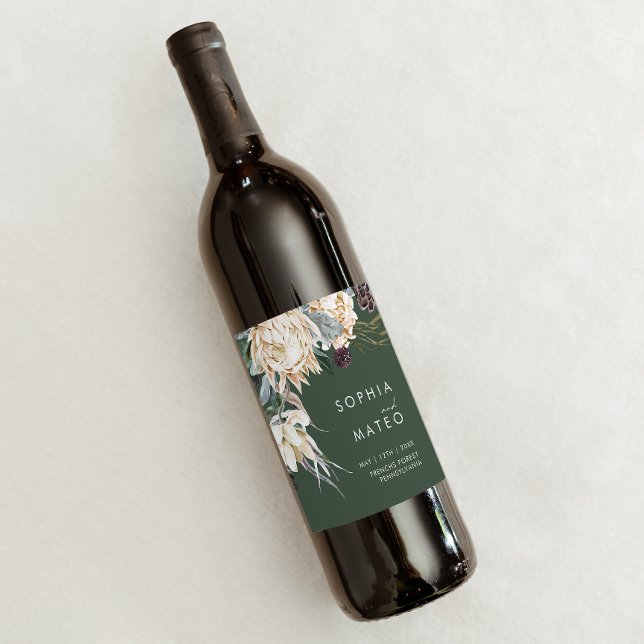 Floral blanca | Etiqueta de Boda verde oscuro (Subido por el creador)