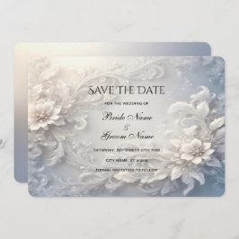 Floral blanca Florecer Guardar la tarjeta de fecha