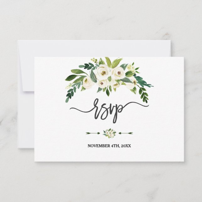 Floral Blanca Florecida Escritura a Mano RSVP (Anverso)