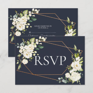 Floral blanca geométrica de cobre sin menú RSVP