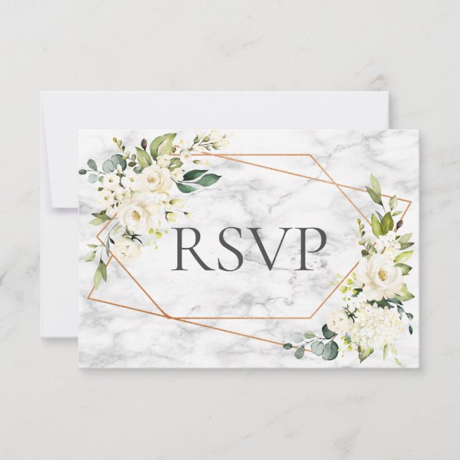 Floral blanca geométrica de mármol de cobre RSVP (Anverso)