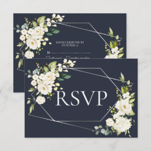 Floral blanca geométrica plateada sin menú RSVP