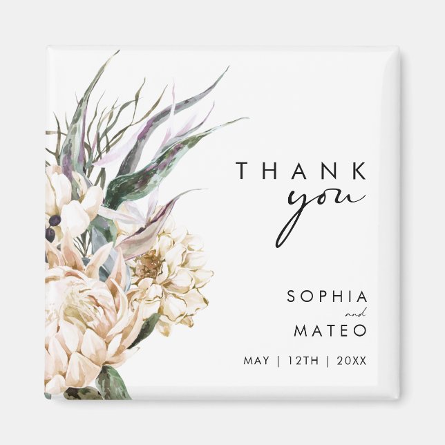 Floral blanca | Imán del Favor de la Boda (Frente)