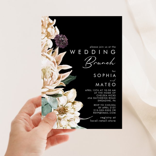 Floral blanca | Invitación a brunch Boda negro (Subido por el creador)