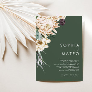Floral blanca   Invitación a la Boda Verde Oscura