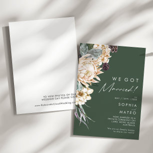Floral blanca Invitación del Elopement Verde osc