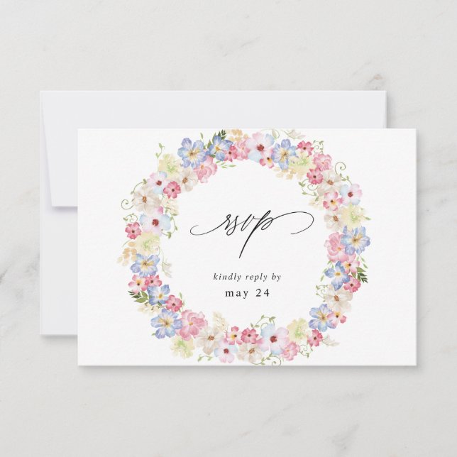 Floral blanca rosa y morada con carne RSVP (Anverso)