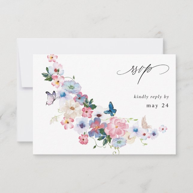 Floral blanca rosa y morada con carne RSVP 2 (Anverso)