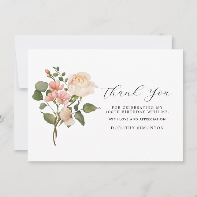 Floral blanca rosada 100 cumpleaños gracias (Anverso)