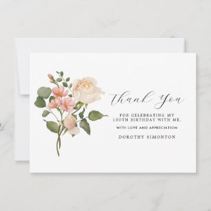 Floral blanca rosada 100 cumpleaños gracias