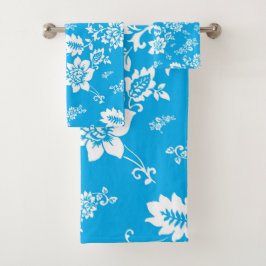 Floral Blanca sobre Fondo Azul Acuático
