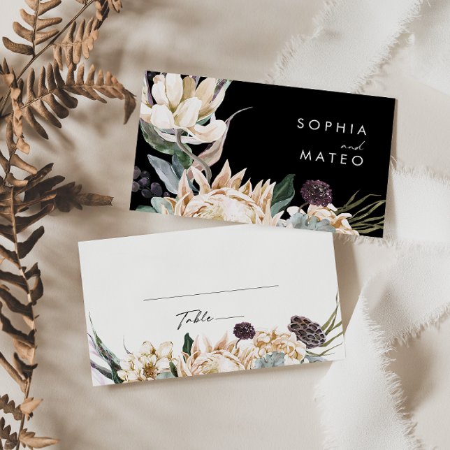 Floral blanca | Tarjeta de plaza de Boda negro (Subido por el creador)