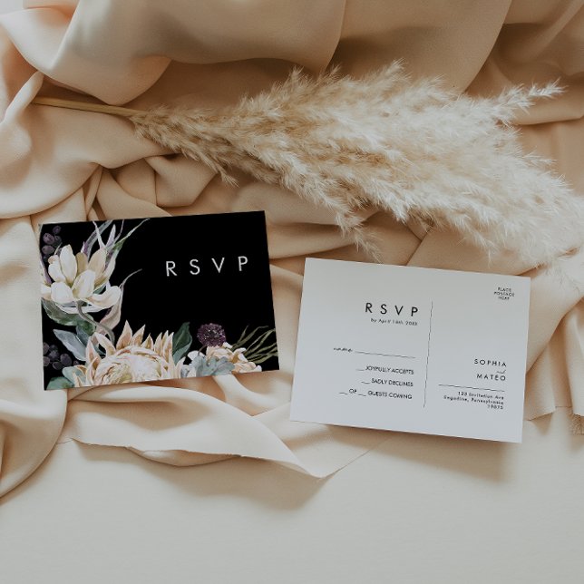 Floral blanca | Tarjeta postal RSVP de la boda neg (Subido por el creador)