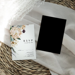 Floral blanca   Tarjeta RSVP negra