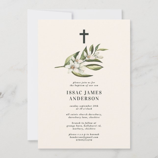 Floral blanca y floración vegetal bautizando bauti (Anverso)