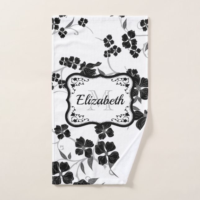 Floral blanca y negra (Toalla de mano)