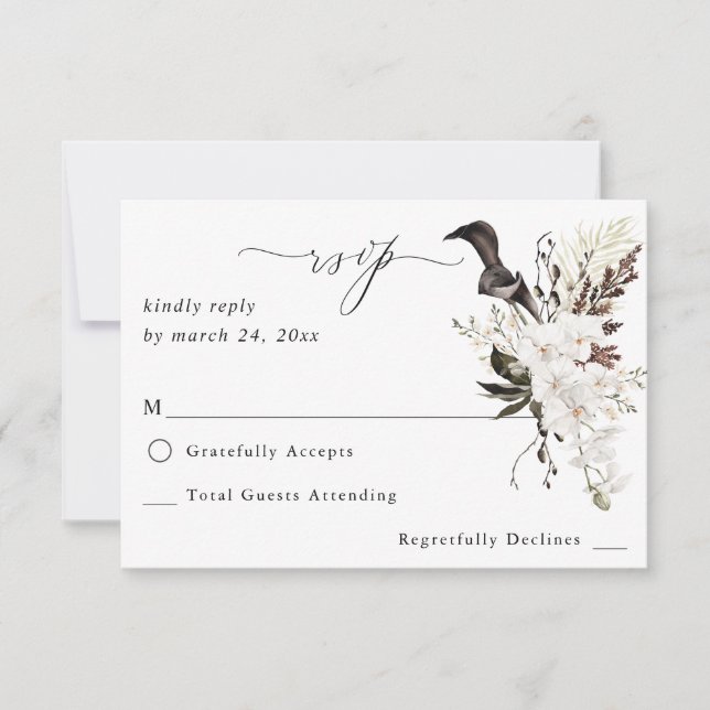 Floral blanca y negra sin comida RSVP (Anverso)