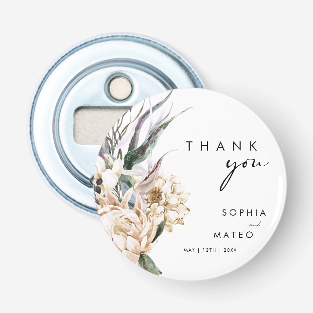 Floral Blanco | Abrebotellas de Botón para Recuerd (Anverso)