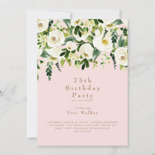 Floral Blanco en Cascada Cumpleaños 75 Invitación 
