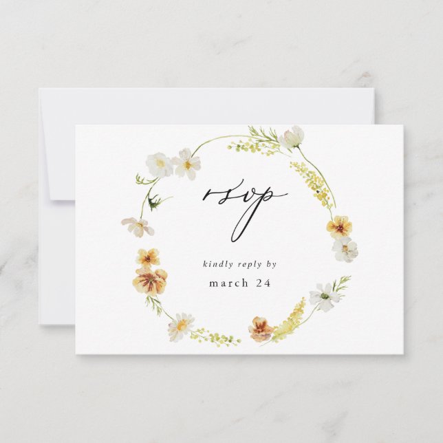 Floral Blanco y Amarillo con RSVP de comida (Anverso)