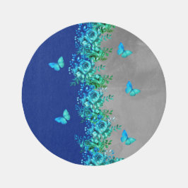Floral Blue Butterfly Garden Rug