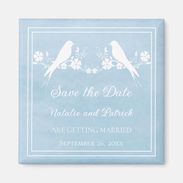 Floral Blue Lovebird Salvar el imán de la fecha (Frente)
