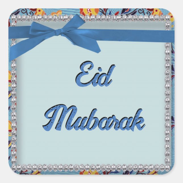 Floral Blue Scrapbook Style Eid Mubarak Pegatina (Anverso)
