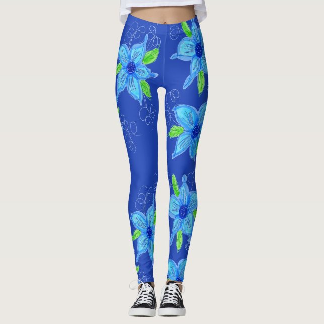 Floral Blue Star Leggings (Anverso)