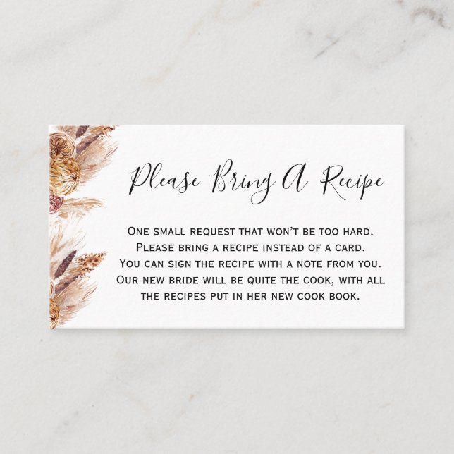 Floral Boho Pampas Trae la receta de la tarjeta de (Anverso)