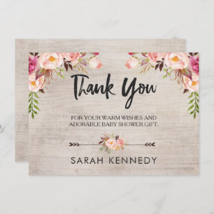 Floral Boho Rustic Baby Shower Gracias tarjeta