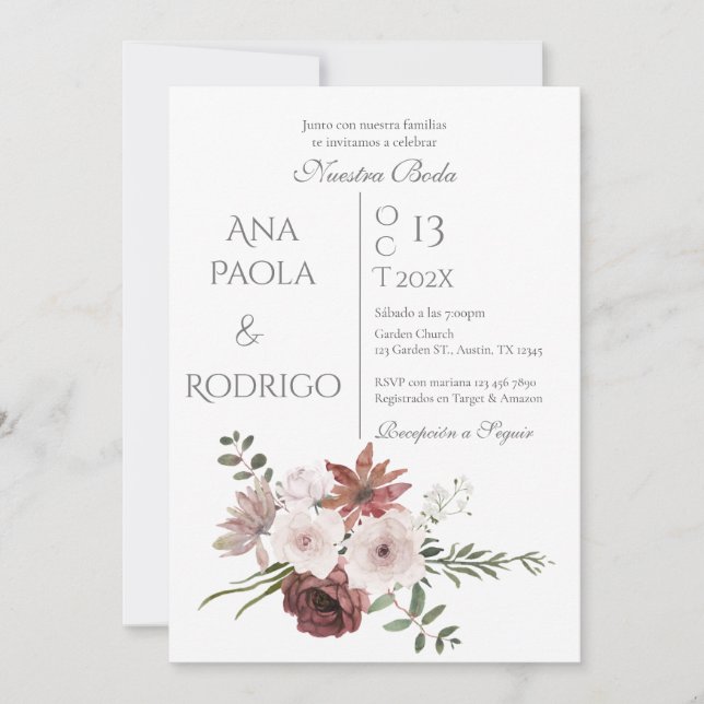 Floral Boho Wedding invitation Invitación (Anverso)
