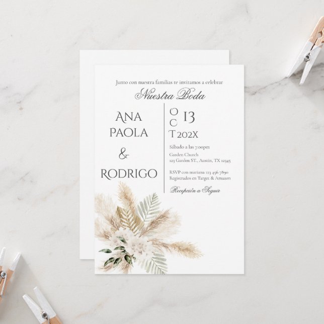 Floral Boho Wedding invitation Invitación (Anverso/Reverso In Situ)