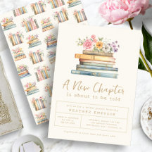 Floral Books Bridal Shower Invitación
