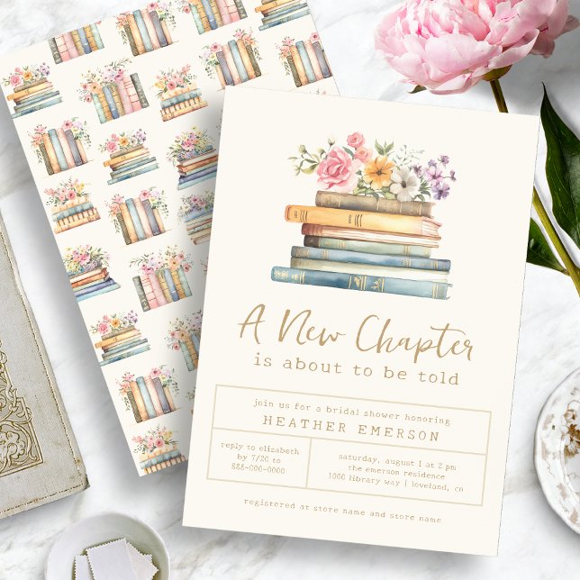 Floral Books Bridal Shower Invitación (Wildflower and Books Bridal Shower Invitation
)