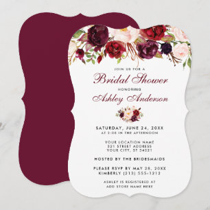 Floral Borgoña Bridal Ducha Invitación B